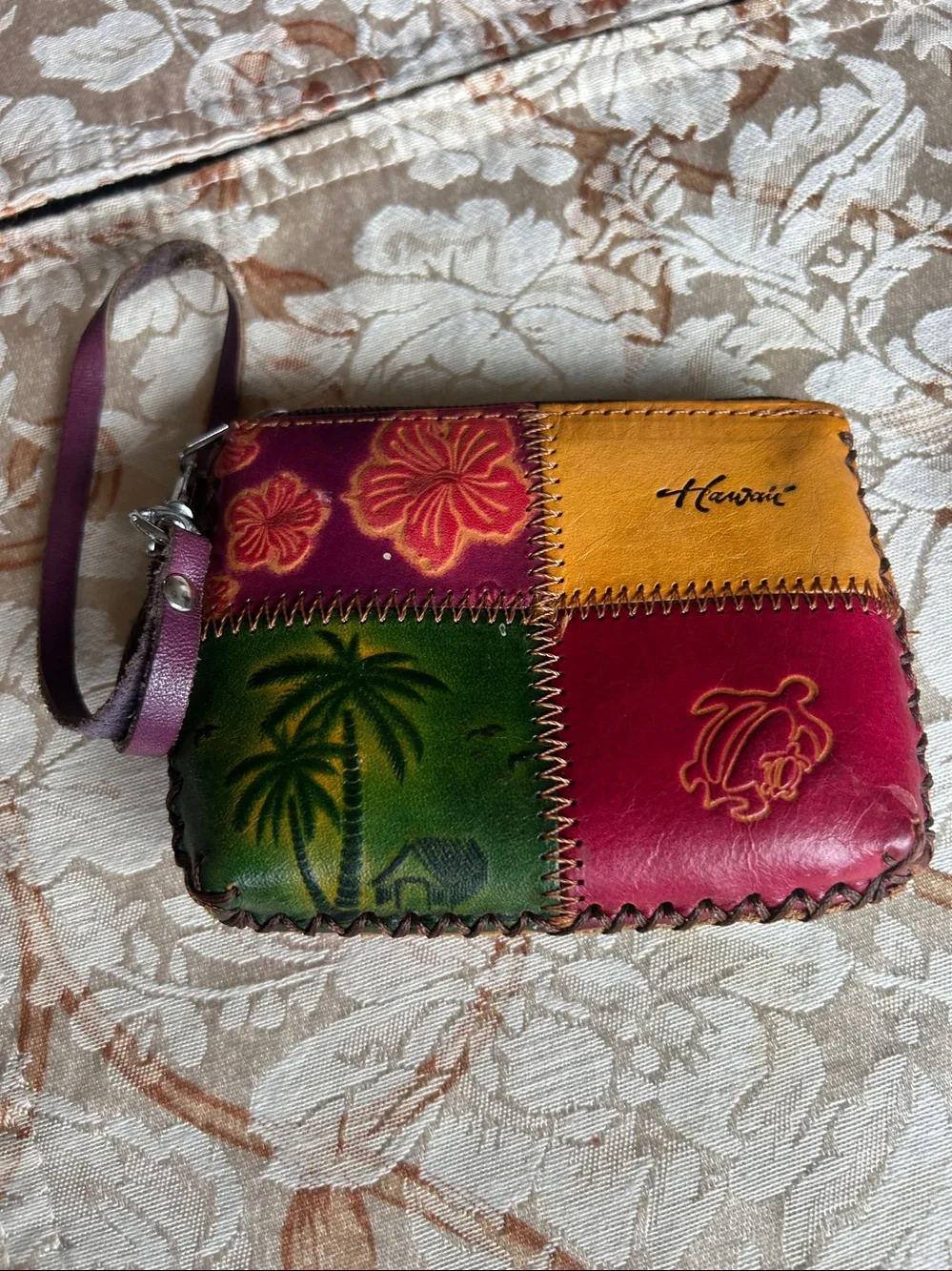 Patchwork Leather Wristlet - Multicolor used